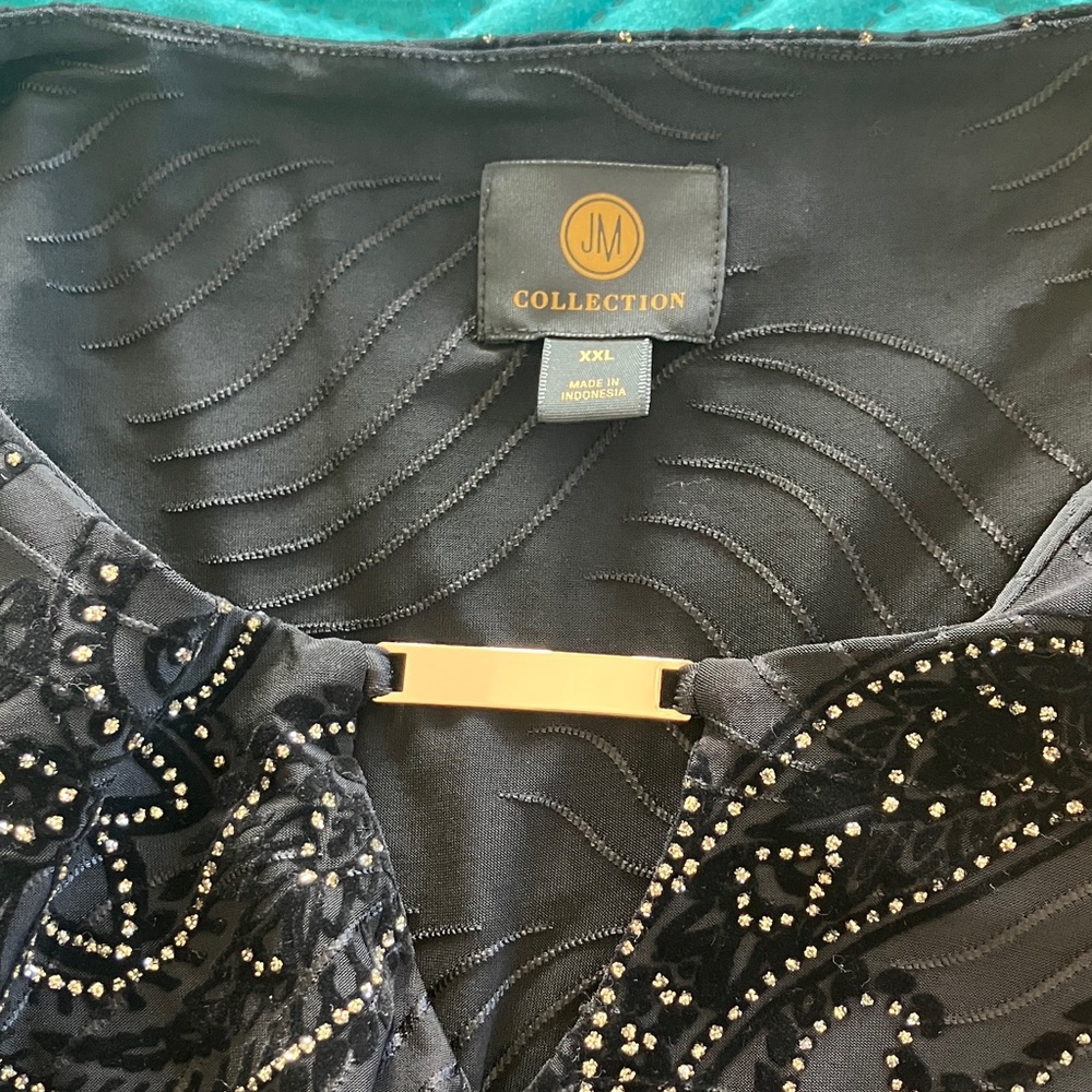 JM Collection Black Tunic with Gold Rhinestone Accents - Picture 3 of 6
